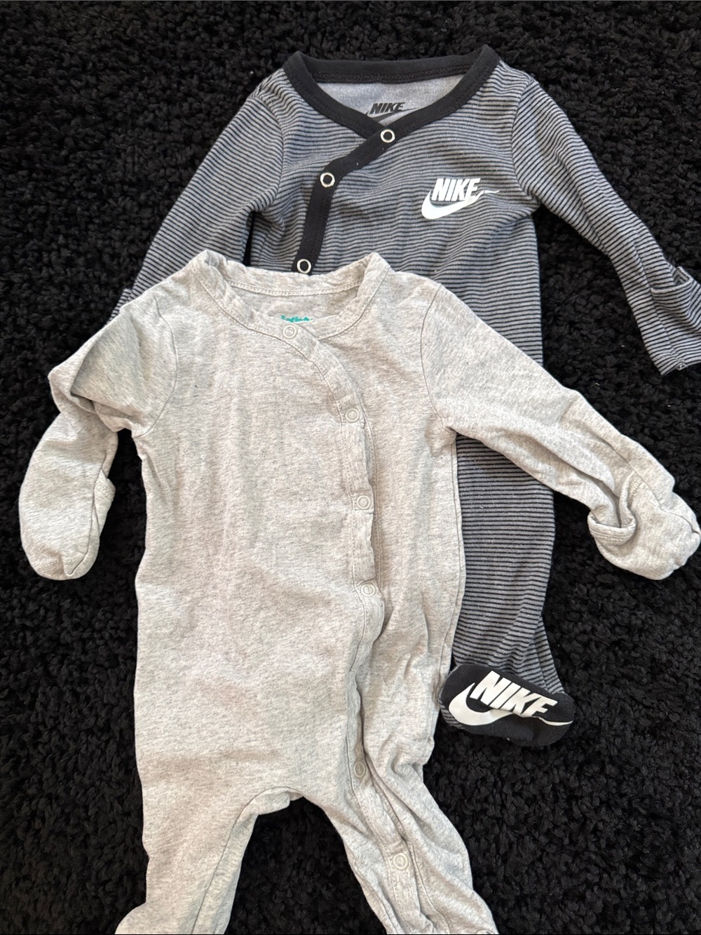 Nike Grey & Charcoal Striped Baby One-Piece Footie Set